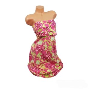 LILLY PULITZER Petula Strapless Dress Hotty Pink Bloomers Sz M Stretch Cotton